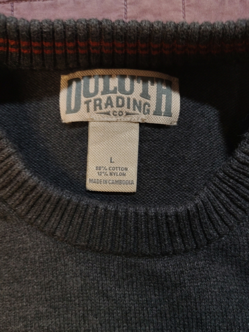 Duluth Trading Co Mens Large Striped Crewneck Knit Sweater Olive Grey Cotton - Picture 3 of 5